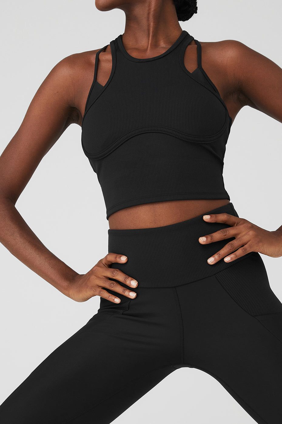 Ribbed Airlift Enchanted Bra Tank & Ribbed Airlift High-Waist 7/8 Enchanted Legging Set - Black sold by Alo Yoga product image thumbnail 4