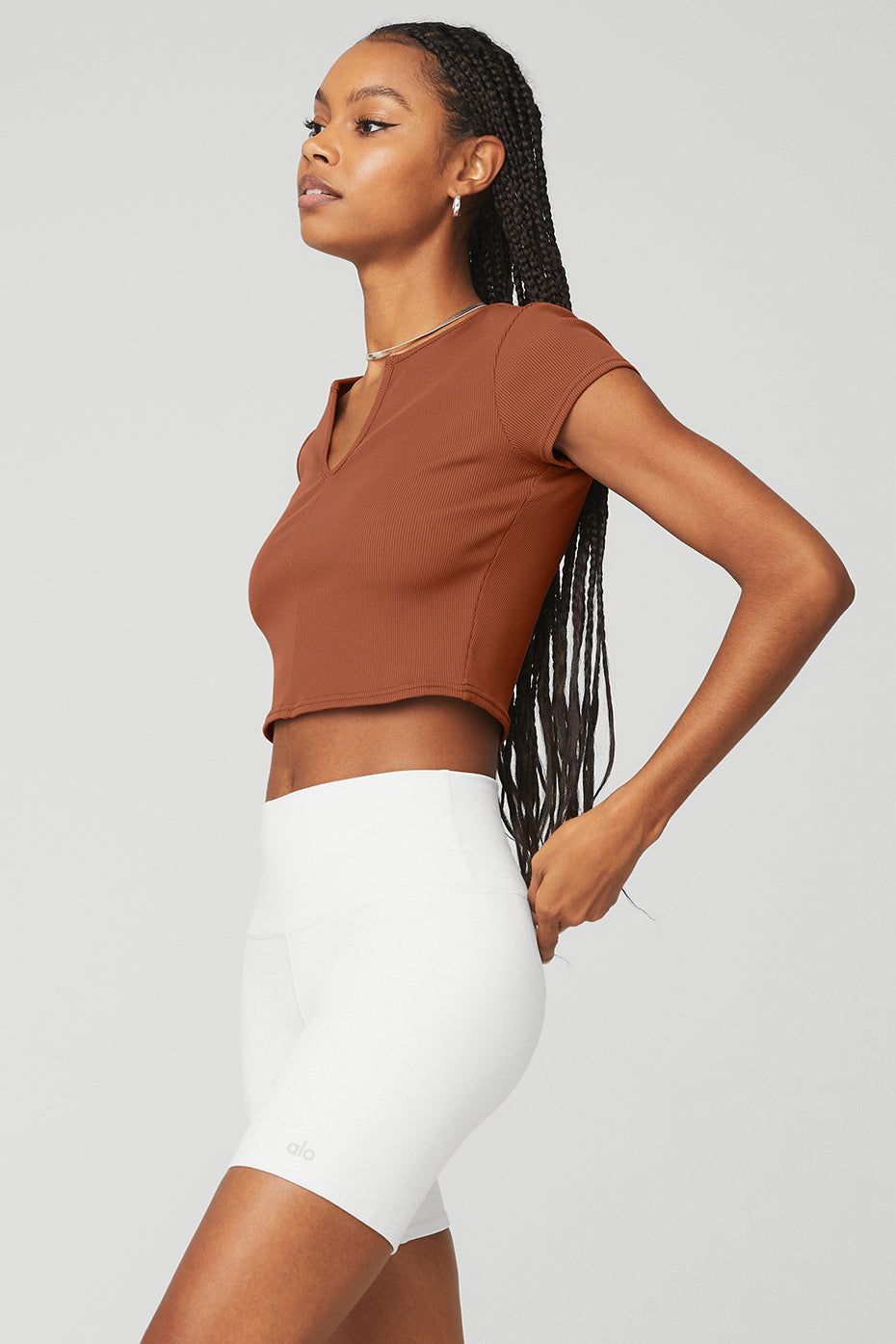 Ribbed Cropped Savvy Short Sleeve - Rust sold by Alo Yoga product image thumbnail 3
