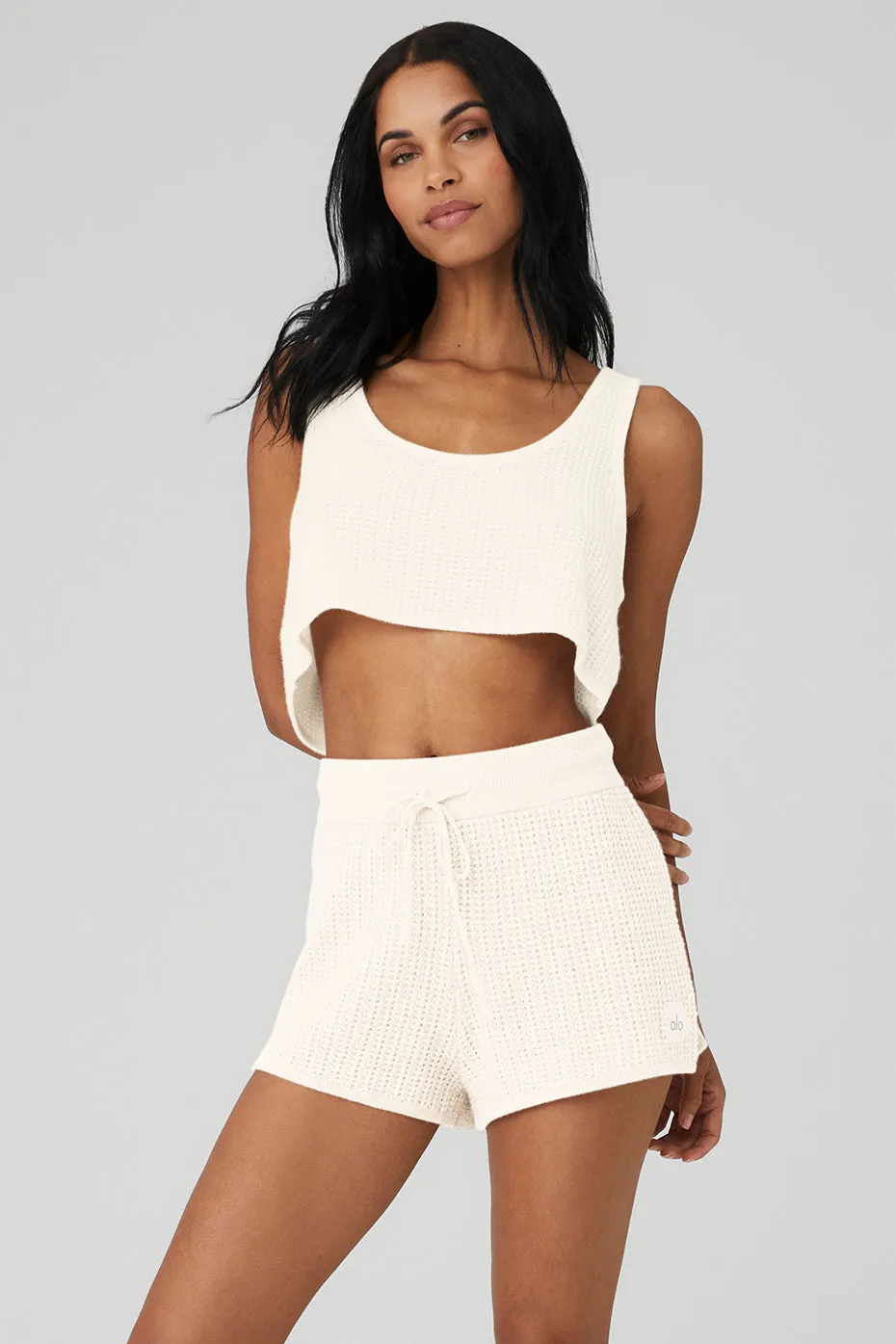 Cashmere Plush Waffle Cropped Tank - Ivory sold by Alo Yoga