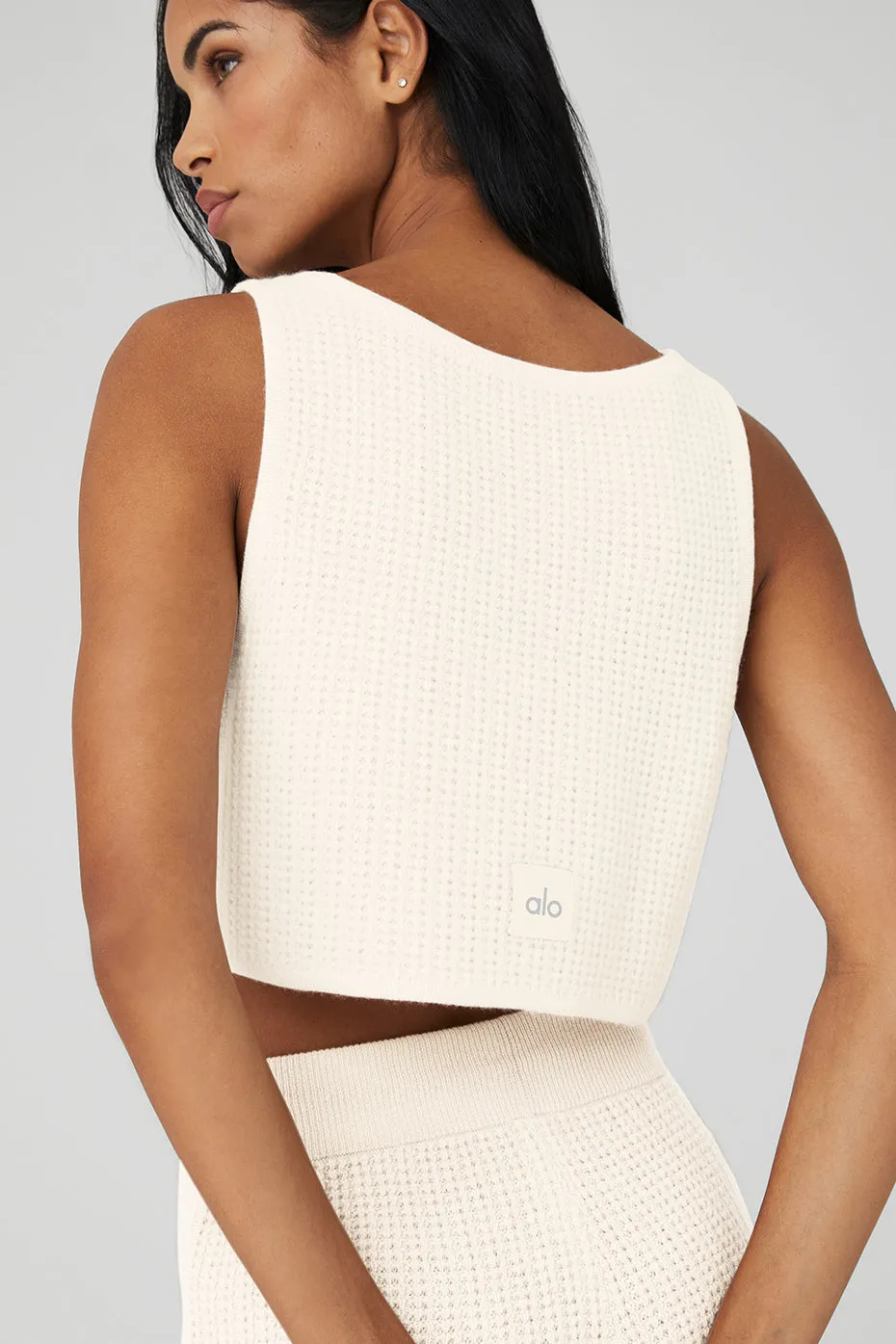 Cashmere Plush Waffle Cropped Tank - Ivory sold by Alo Yoga product image thumbnail 4
