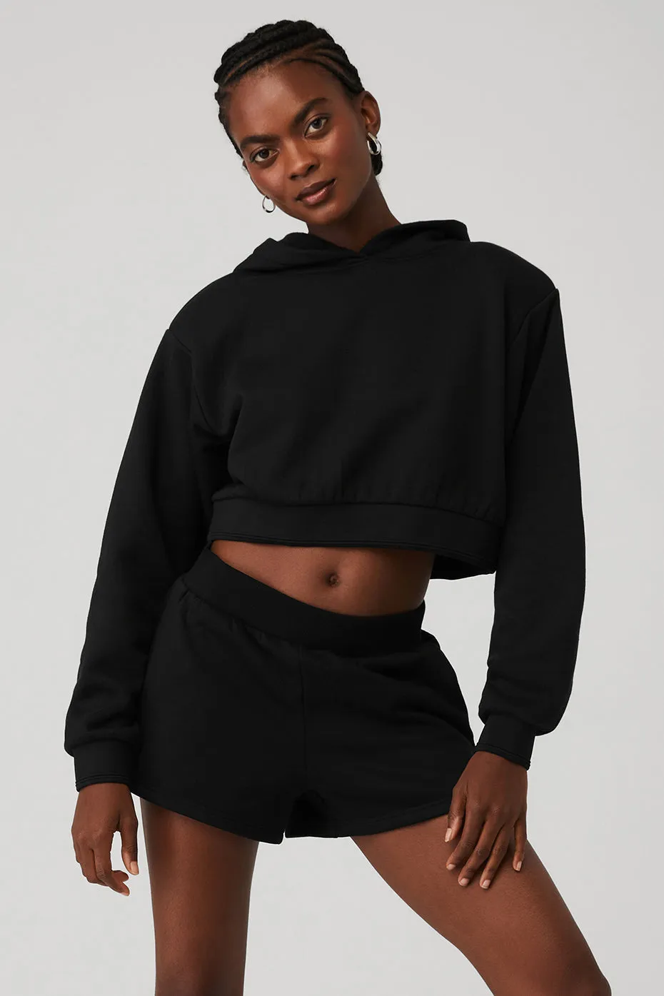 Cropped Headliner Shoulder Pad Hoodie - Black sold by Alo Yoga product image thumbnail 2
