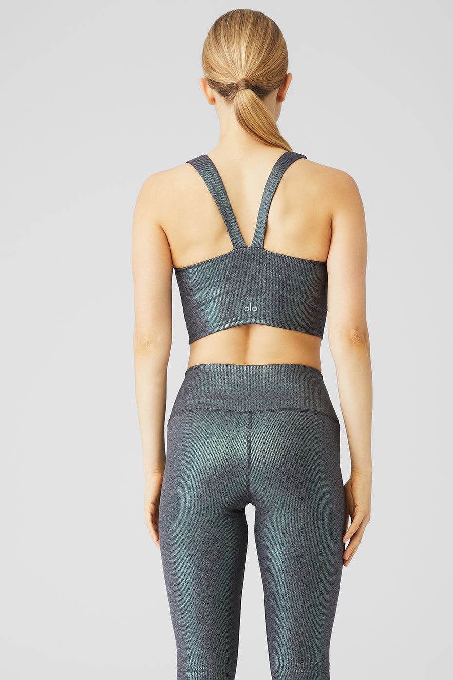 Alosoft Ribbed Shimmer Chic Bra Tank - Dark Grey Iridescent sold by Alo Yoga product image thumbnail 3