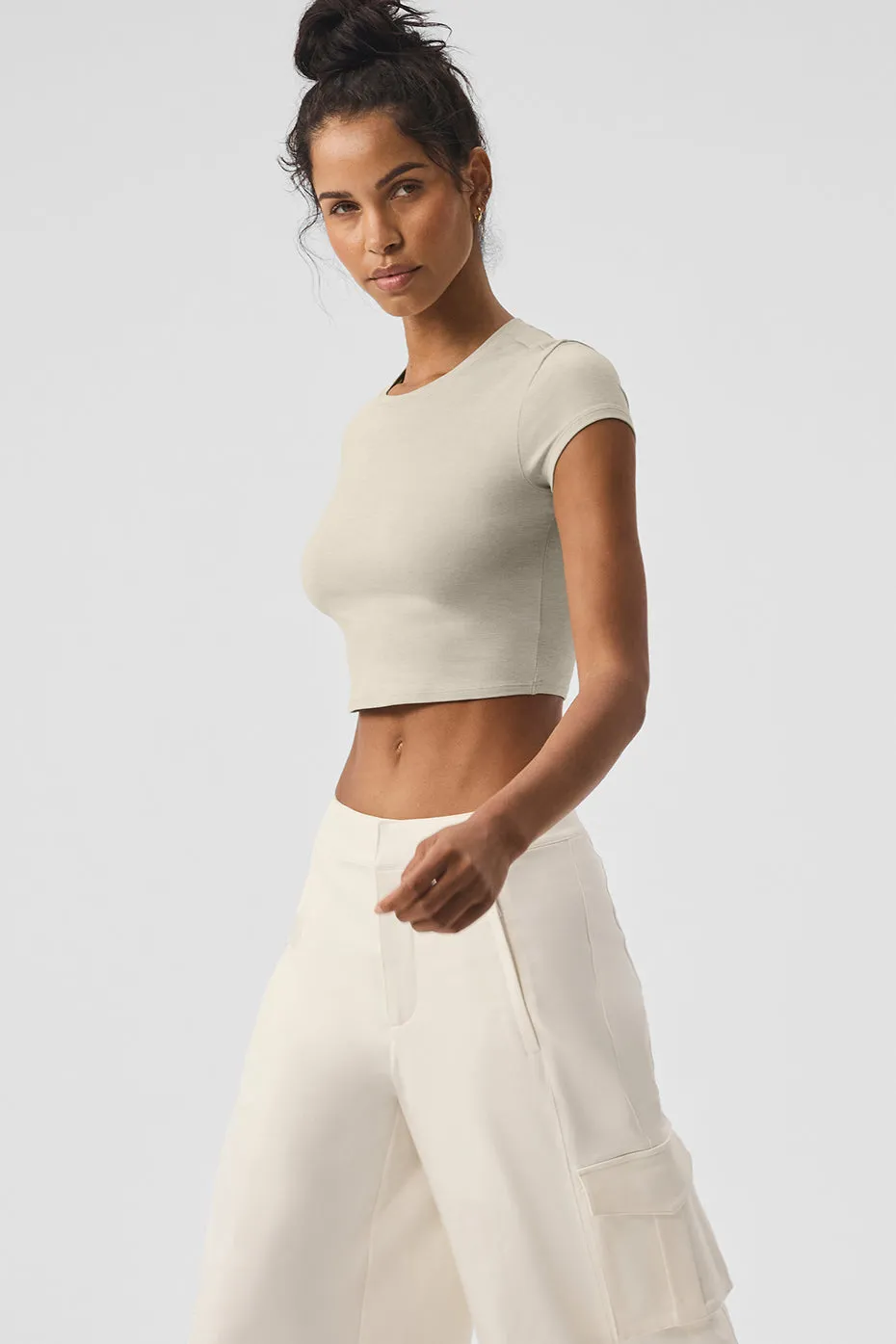 Alosoft Crop Finesse Short Sleeve - Oatmeal Heather sold by Alo Yoga product image thumbnail 4