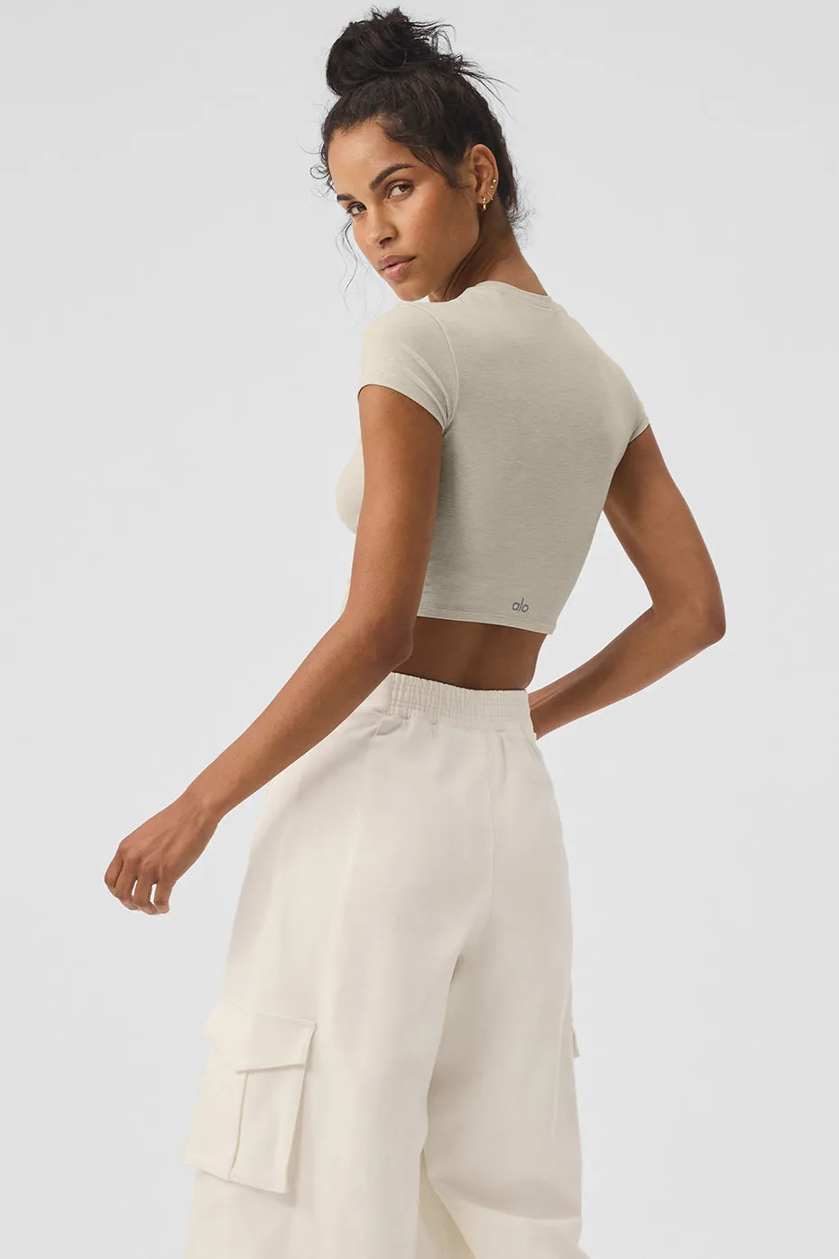 Alosoft Crop Finesse Short Sleeve - Oatmeal Heather sold by Alo Yoga product image thumbnail 2