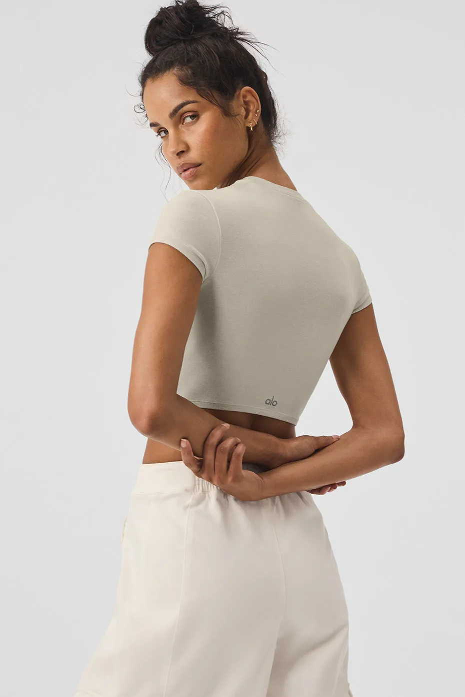 Alosoft Crop Finesse Short Sleeve - Oatmeal Heather sold by Alo Yoga product image thumbnail 5
