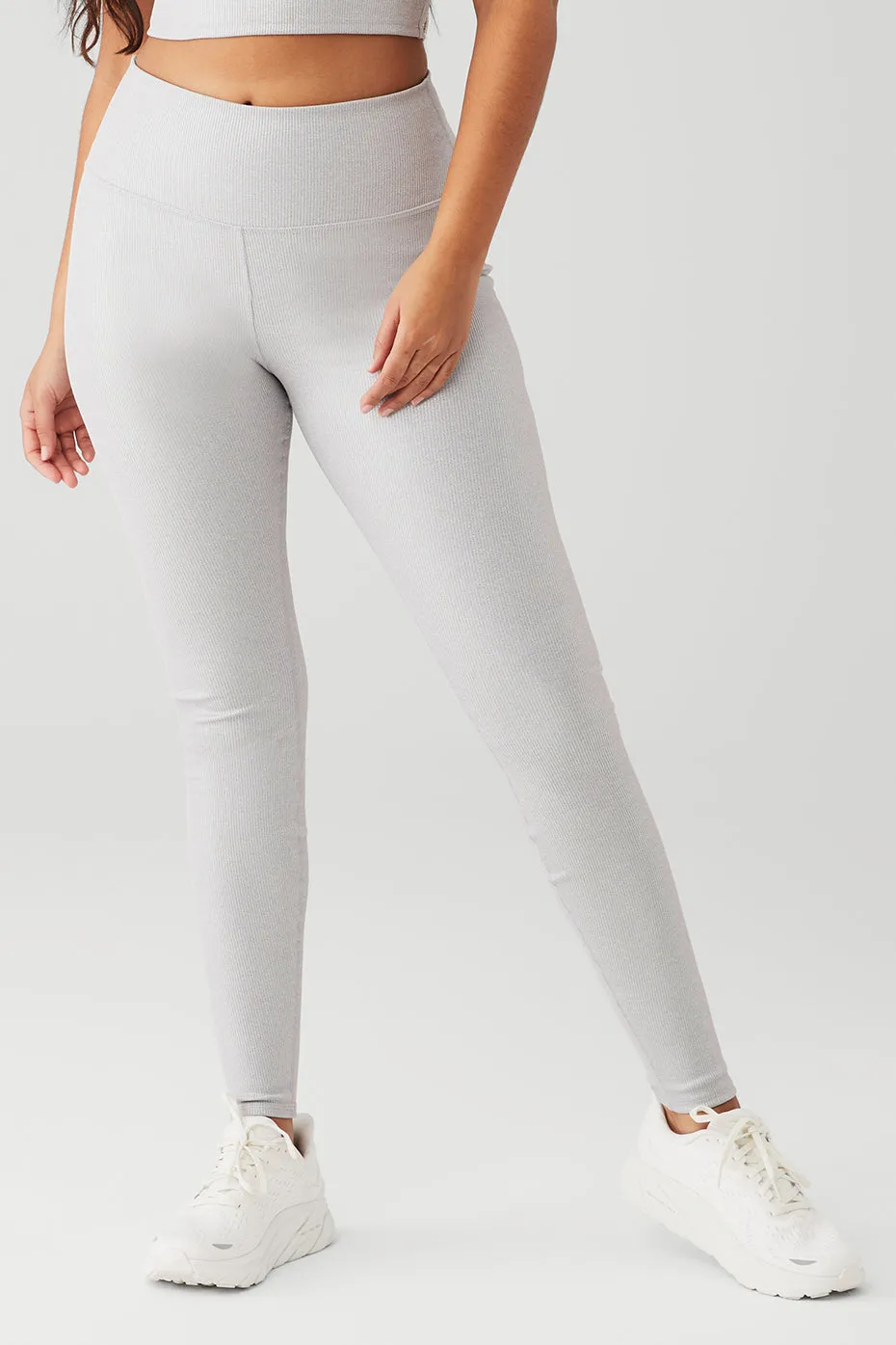Alosoft Ribbed High-Waist Shimmer Legging - Light Grey Iridescent sold by Alo Yoga product image thumbnail 5