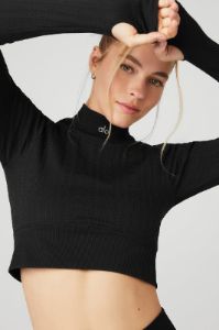 Seamless Cable Knit Long Sleeve Top - Black sold by Alo Yoga