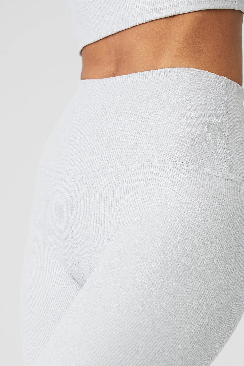 Alosoft Ribbed High-Waist Shimmer Legging - Light Grey Iridescent sold by Alo Yoga product image thumbnail 4
