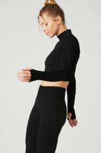 Seamless Cable Knit Long Sleeve Top - Black sold by Alo Yoga