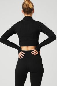 Seamless Cable Knit Long Sleeve Top - Black sold by Alo Yoga