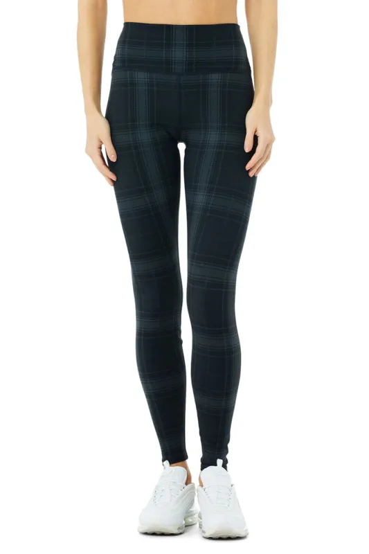 High-Waist Vapor Legacy Plaid Legging - Black/Anthracite sold by Alo Yoga