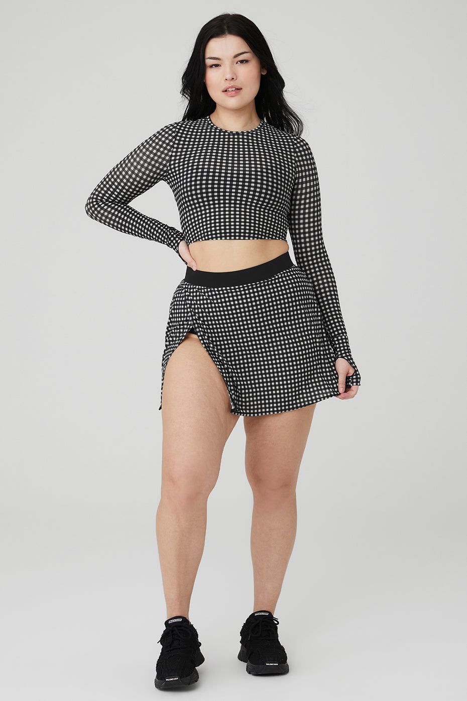 Mesh Gingham Cropped Long Sleeve & Mesh Gingham Skirt Set sold by Alo Yoga product image thumbnail 5