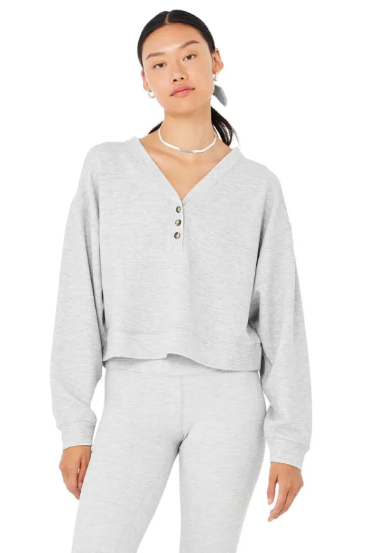 Micro Waffle Pleasant Cropped Henley - Athletic Heather Grey sold by Alo Yoga