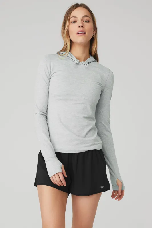 Alosoft Hooded Runner Long Sleeve - Athletic Heather Grey sold by Alo Yoga