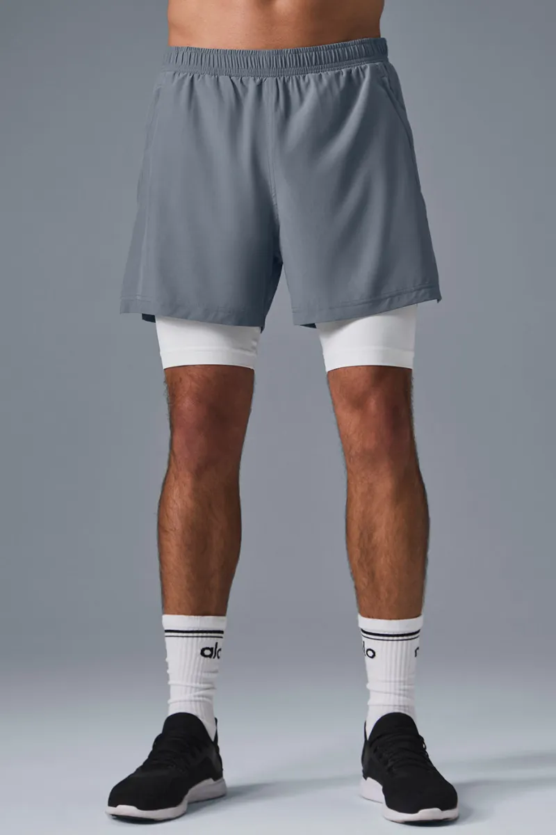 5" Revival 2-In-1 Short - Steel Grey/White sold by Alo Yoga