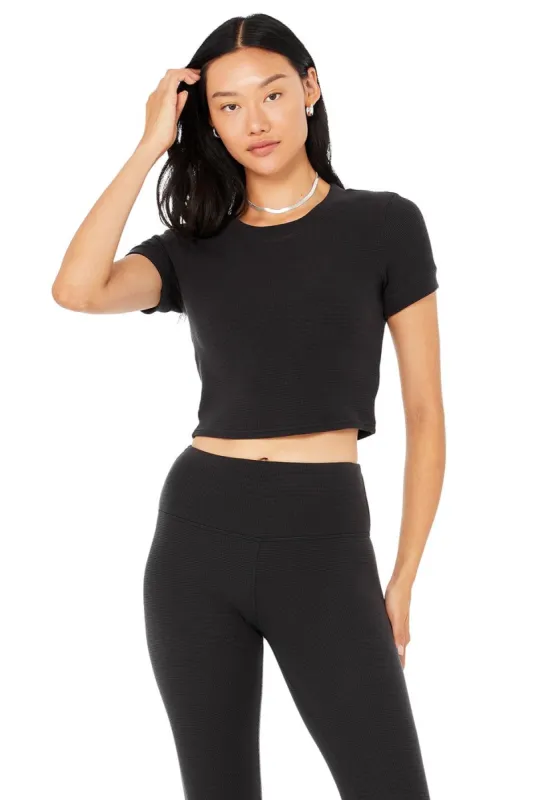 Micro Waffle Sierra Short Sleeve Top - Black sold by Alo Yoga