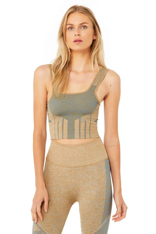 Tempo Bra Tank - Caramel Heather/Blue Haze Heather sold by Alo Yoga