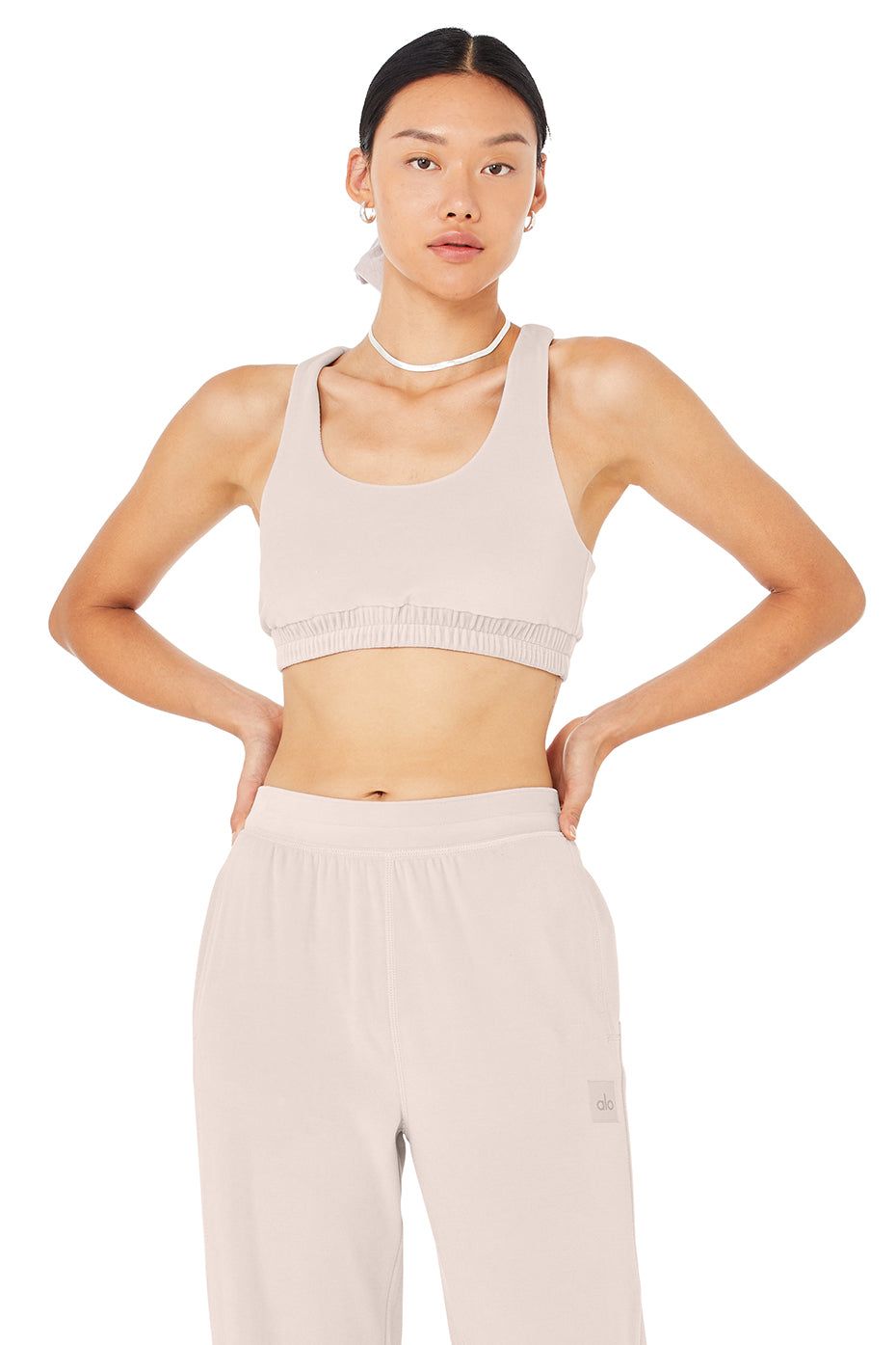 Velour Glimmer Scoop Neck Bra - Dusty Pink sold by Alo Yoga