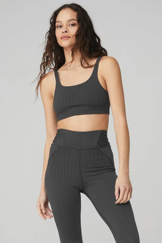 Pinstripe Bra - Anthracite/Black sold by Alo Yoga
