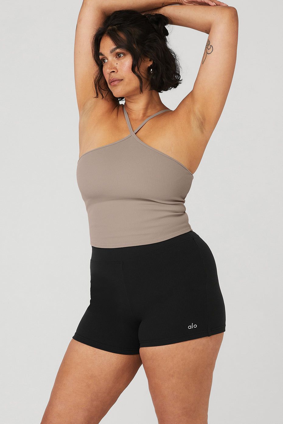 Goddess Ribbed Cross Crop Top - Taupe sold by Alo Yoga product image thumbnail 7