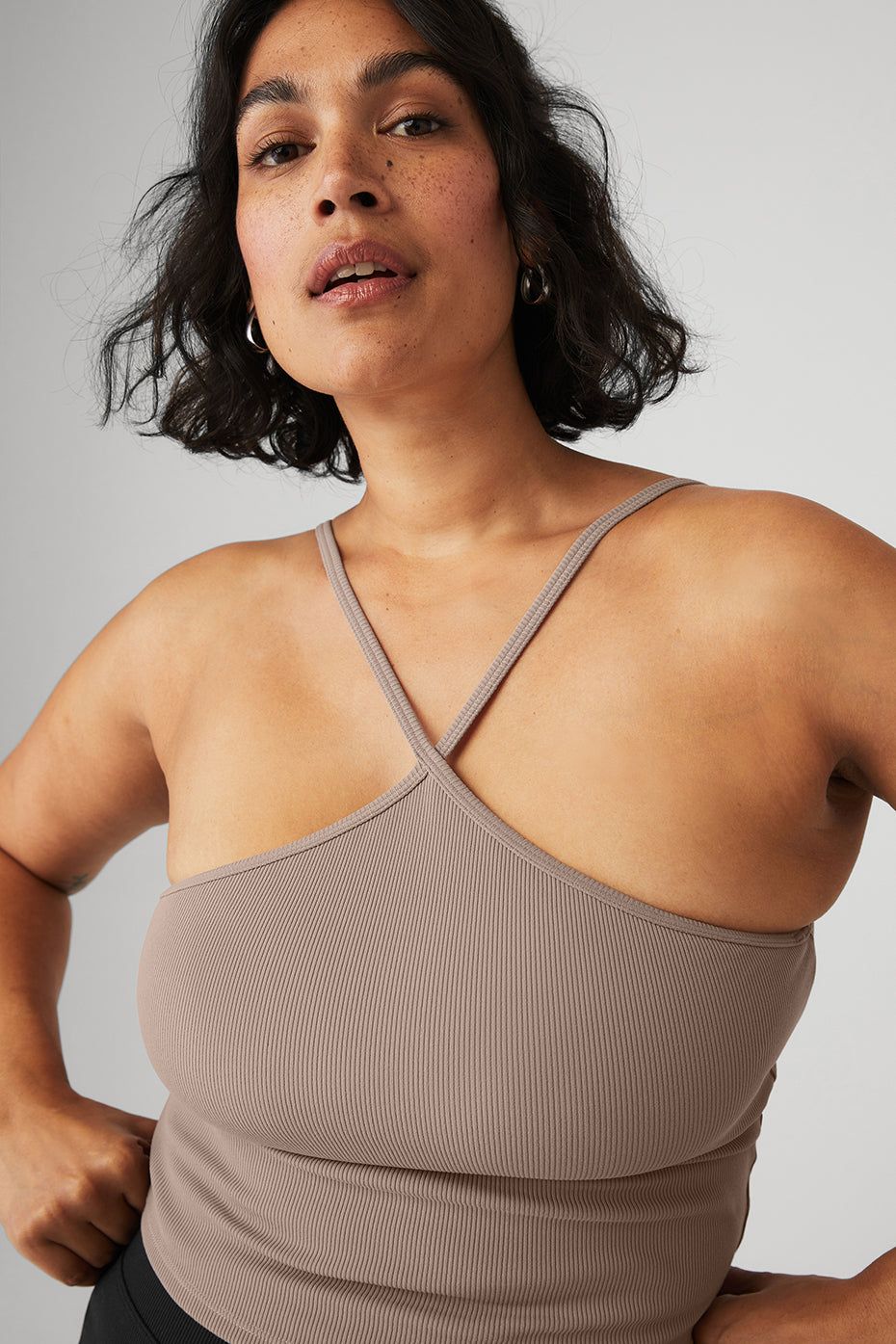 Goddess Ribbed Cross Crop Top - Taupe sold by Alo Yoga product image thumbnail 8