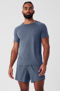 The Triumph Crew Neck Tee - Bluestone sold by Alo Yoga