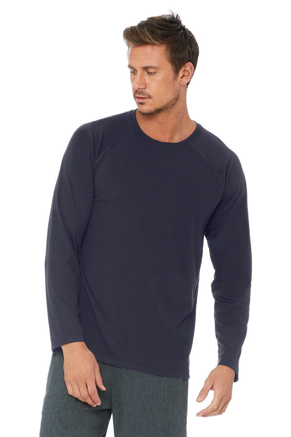 Triumph Long Sleeve Tee - Dark Navy Triblend sold by Alo Yoga