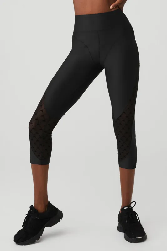 Airlift Mesh High-Waist Celeste Capri - Black sold by Alo Yoga
