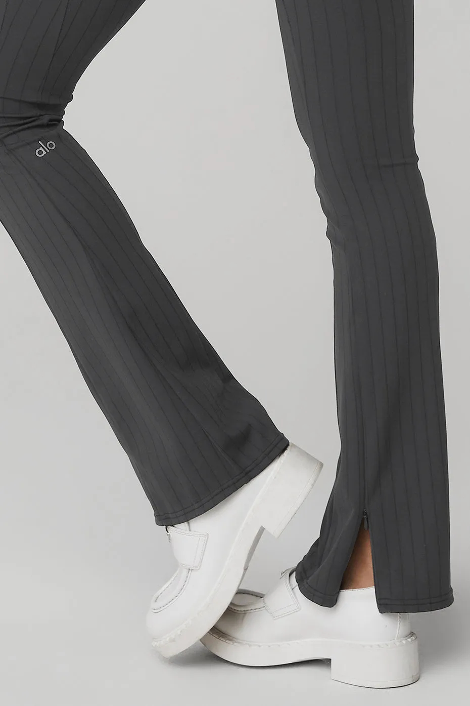 High-Waist Pinstripe Zip It Flare Legging - Anthracite/Black sold by Alo Yoga product image thumbnail 4