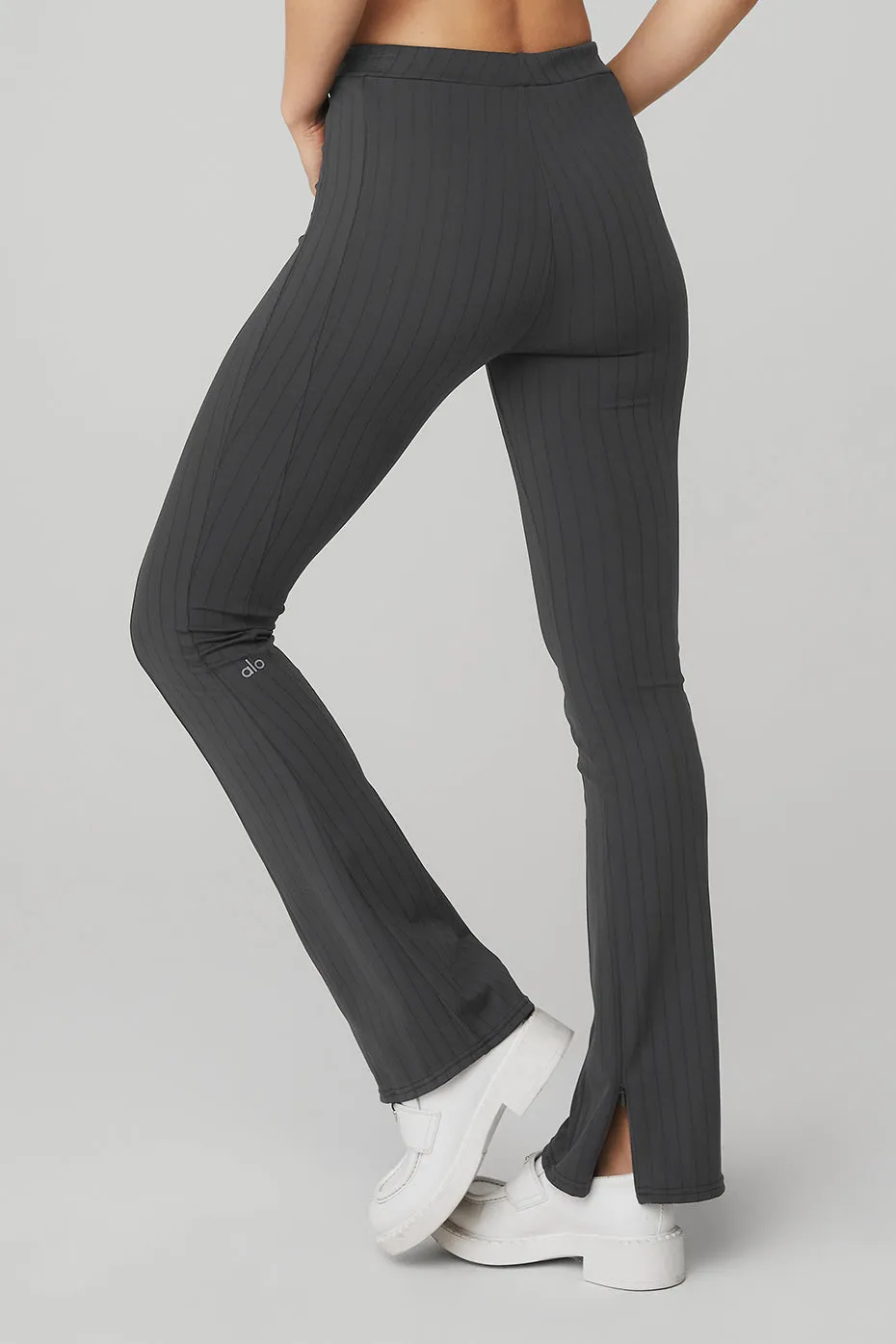 High-Waist Pinstripe Zip It Flare Legging - Anthracite/Black sold by Alo Yoga product image thumbnail 2