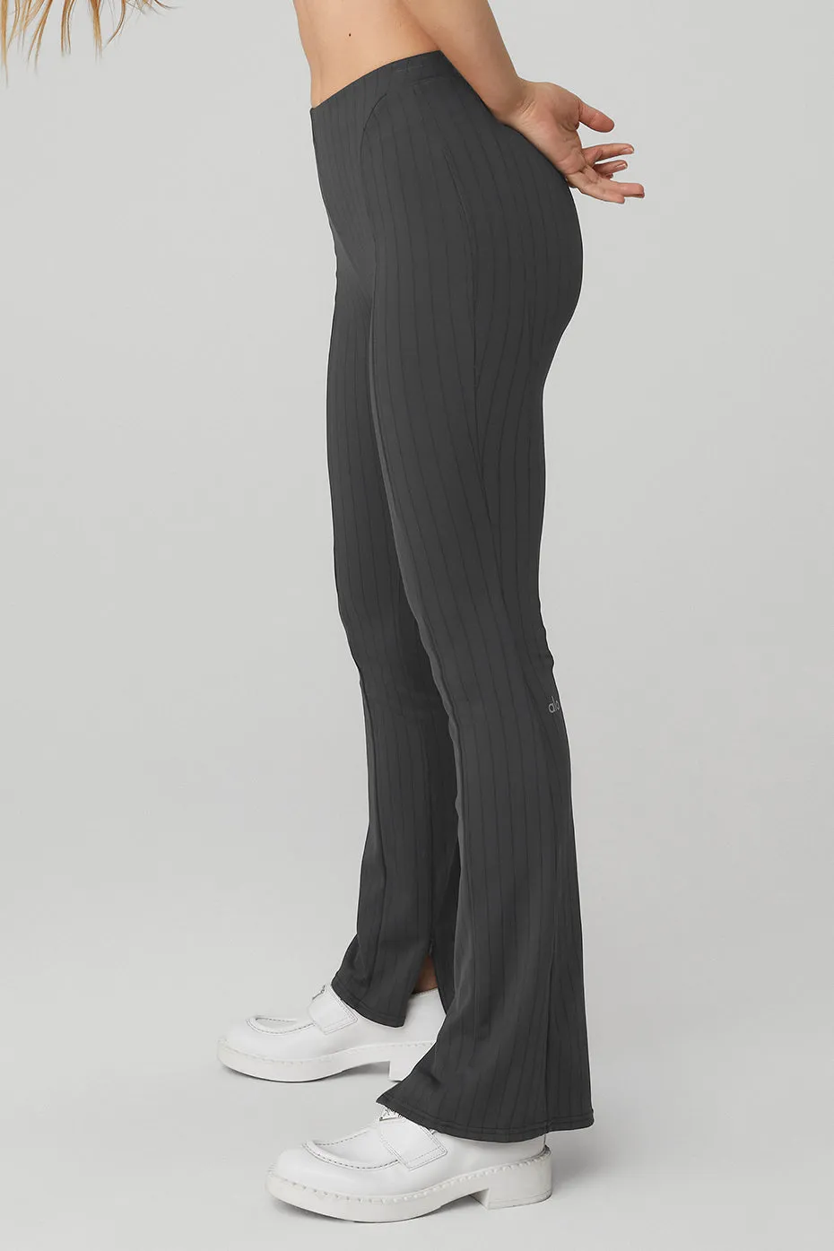 High-Waist Pinstripe Zip It Flare Legging - Anthracite/Black sold by Alo Yoga product image thumbnail 3