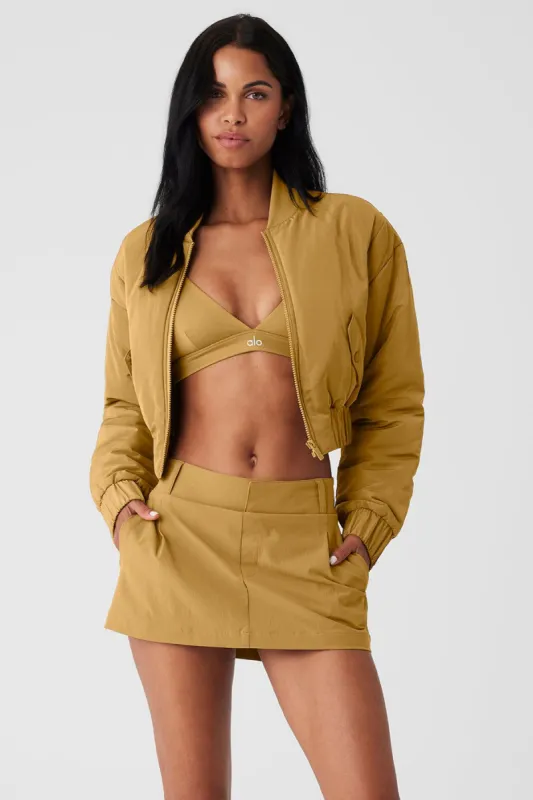 Cropped Break Line Bomber Jacket - Golden Olive Branch sold by Alo Yoga