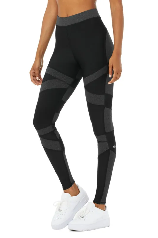 High-Waist Level Up Legging - Black/Anthracite Heather sold by Alo Yoga
