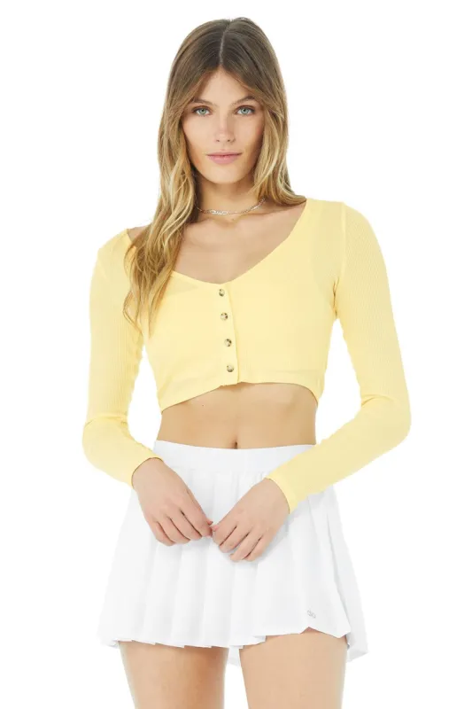 Ribbed Cropped Whisper Cardigan - Buttercup sold by Alo Yoga