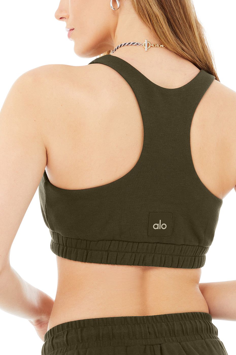 Scoop Neck Sweatshirt Bra - Dark Olive sold by Alo Yoga product image thumbnail 4