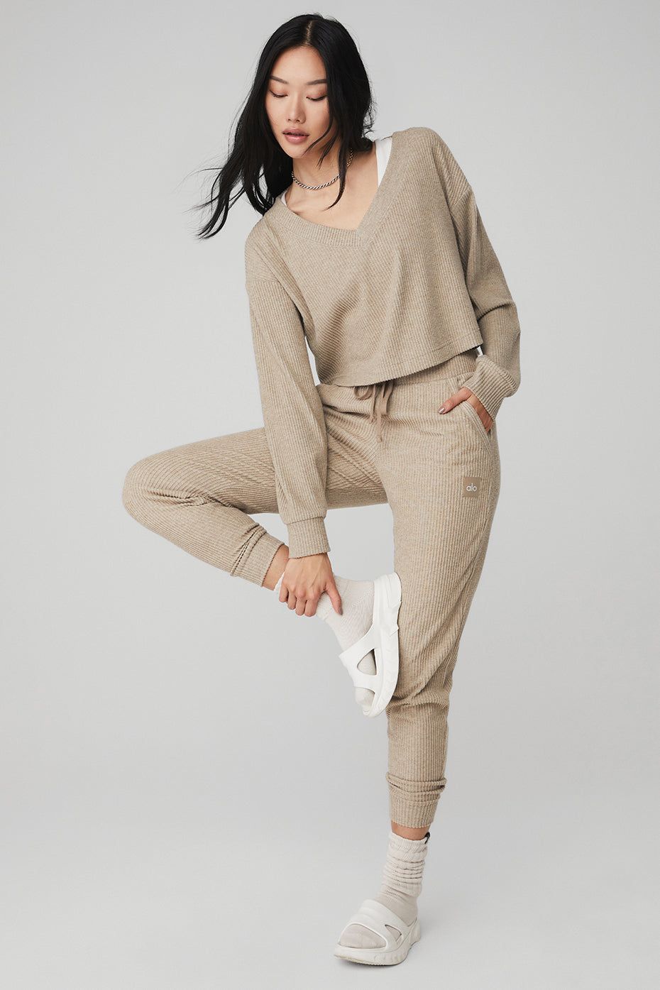 Muse V-Neck Pullover & Muse Sweatpant Set - Gravel Heather sold by Alo Yoga