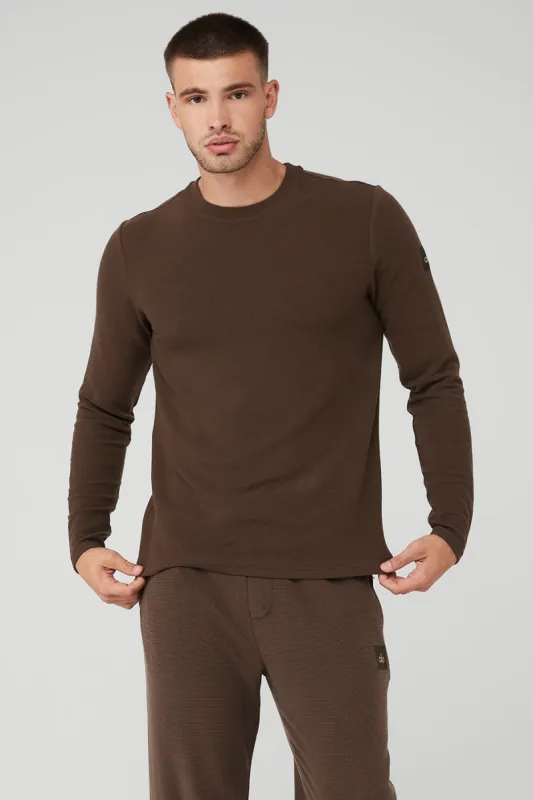 Micro Waffle Fast Break Long Sleeve Tee - Espresso sold by Alo Yoga