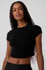 Ribbed Sea Coast Cropped Short Sleeve Tee - Black sold by Alo Yoga