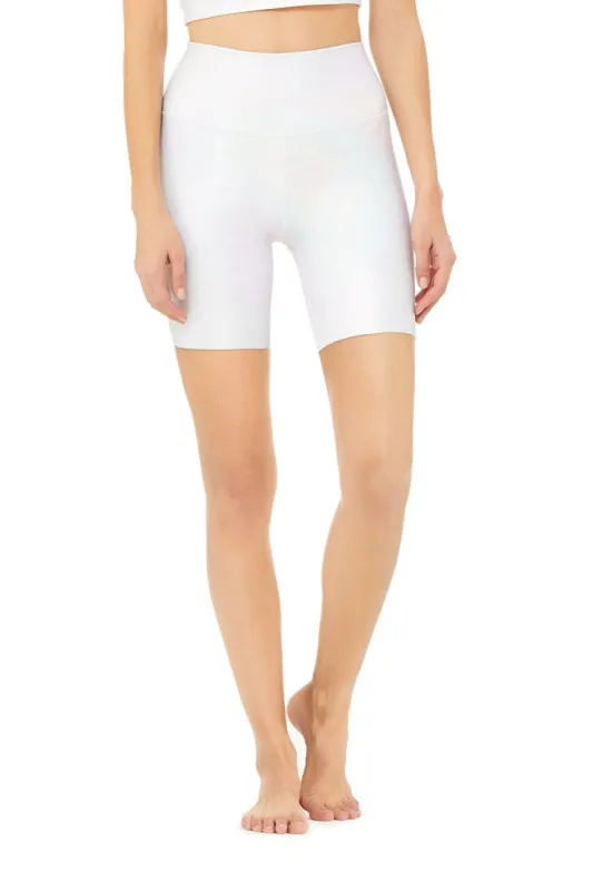 High-Waist Alo Brilliance Biker Short - White Oil Slick sold by Alo Yoga