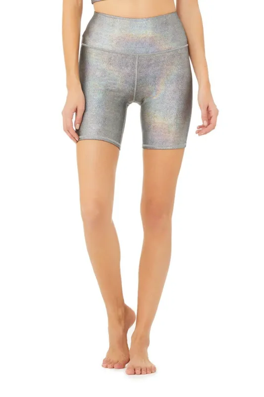 High-Waist Alo Brilliance Biker Short - Black Oil Slick sold by Alo Yoga