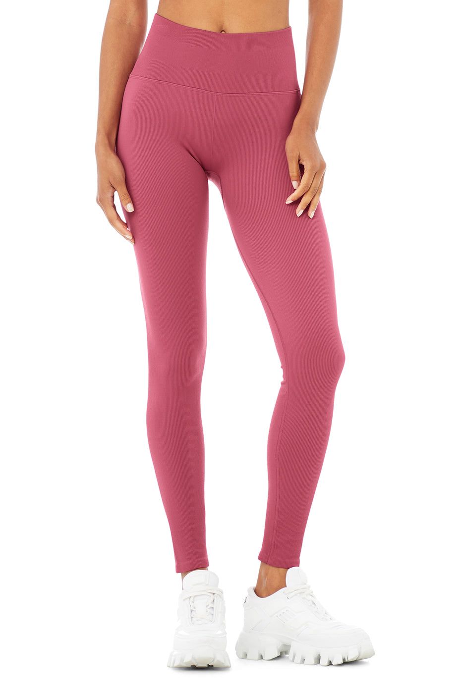 Seamless High-Waist Ribbed Legging - Raspberry Sorbet sold by Alo Yoga