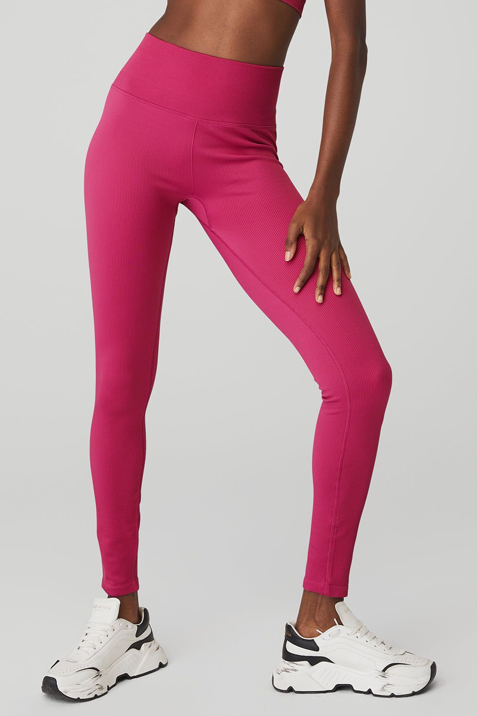 Seamless High-Waist Ribbed Legging - Magenta Crush sold by Alo Yoga