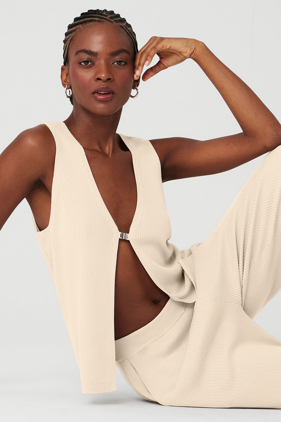 Knit Salana Tank & Knit High-Waist Salana Wide Leg Pant Set - Macadamia sold by Alo Yoga product image thumbnail 4