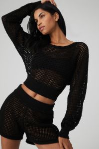 Open-Knit Cropped Chase The Sun Coverup & Open-Knit High-Waist Chase The Sun Short Set - Black sold by Alo Yoga