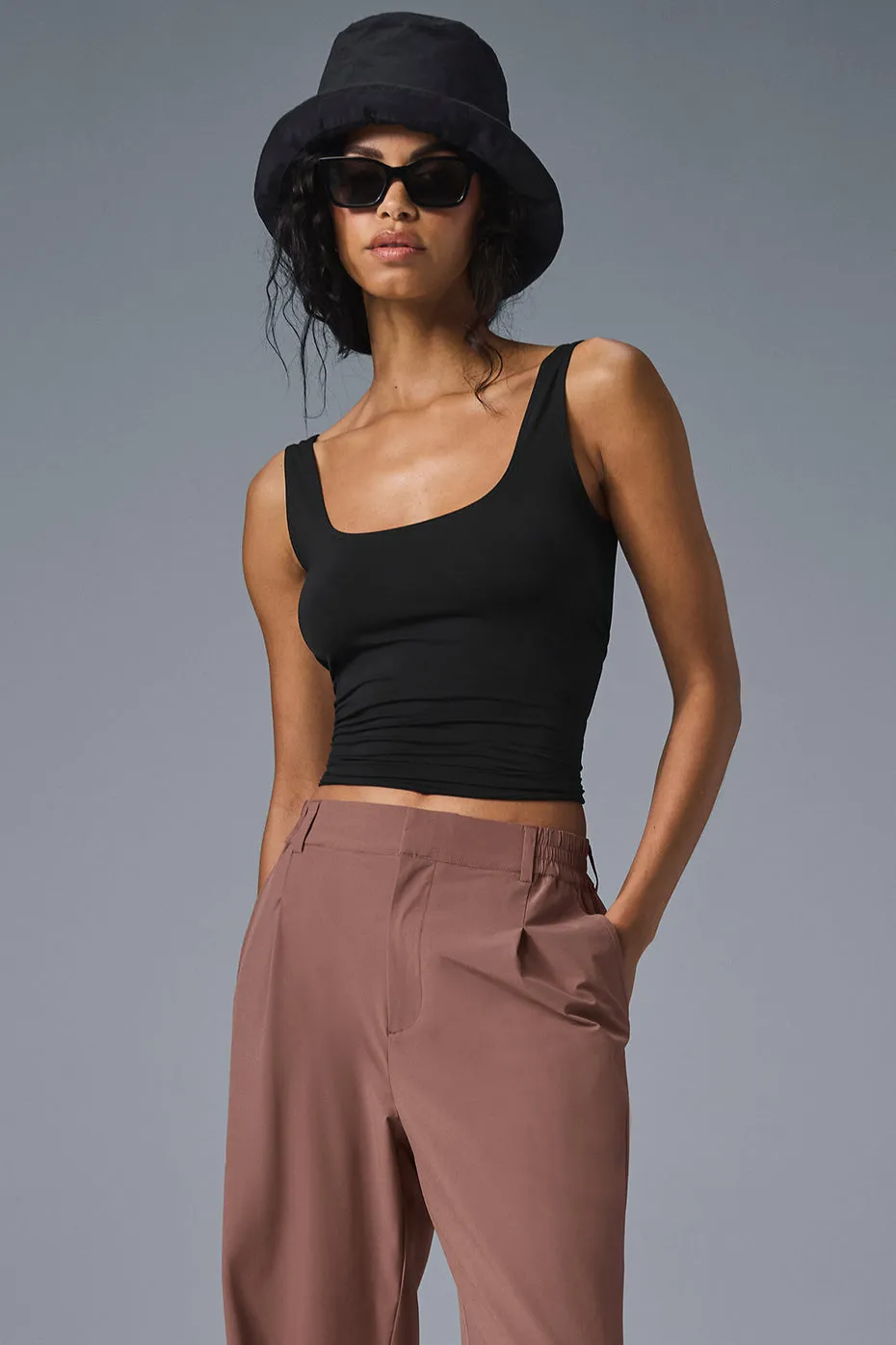 Sheer Glow Tank - Black sold by Alo Yoga