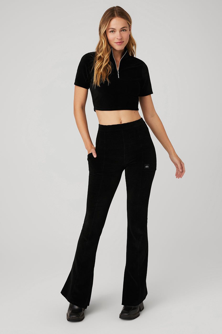 Micro Corduroy Winter Break Mock Neck & Micro Corduroy High-Waist Winter Break Flare Pant Set sold by Alo Yoga