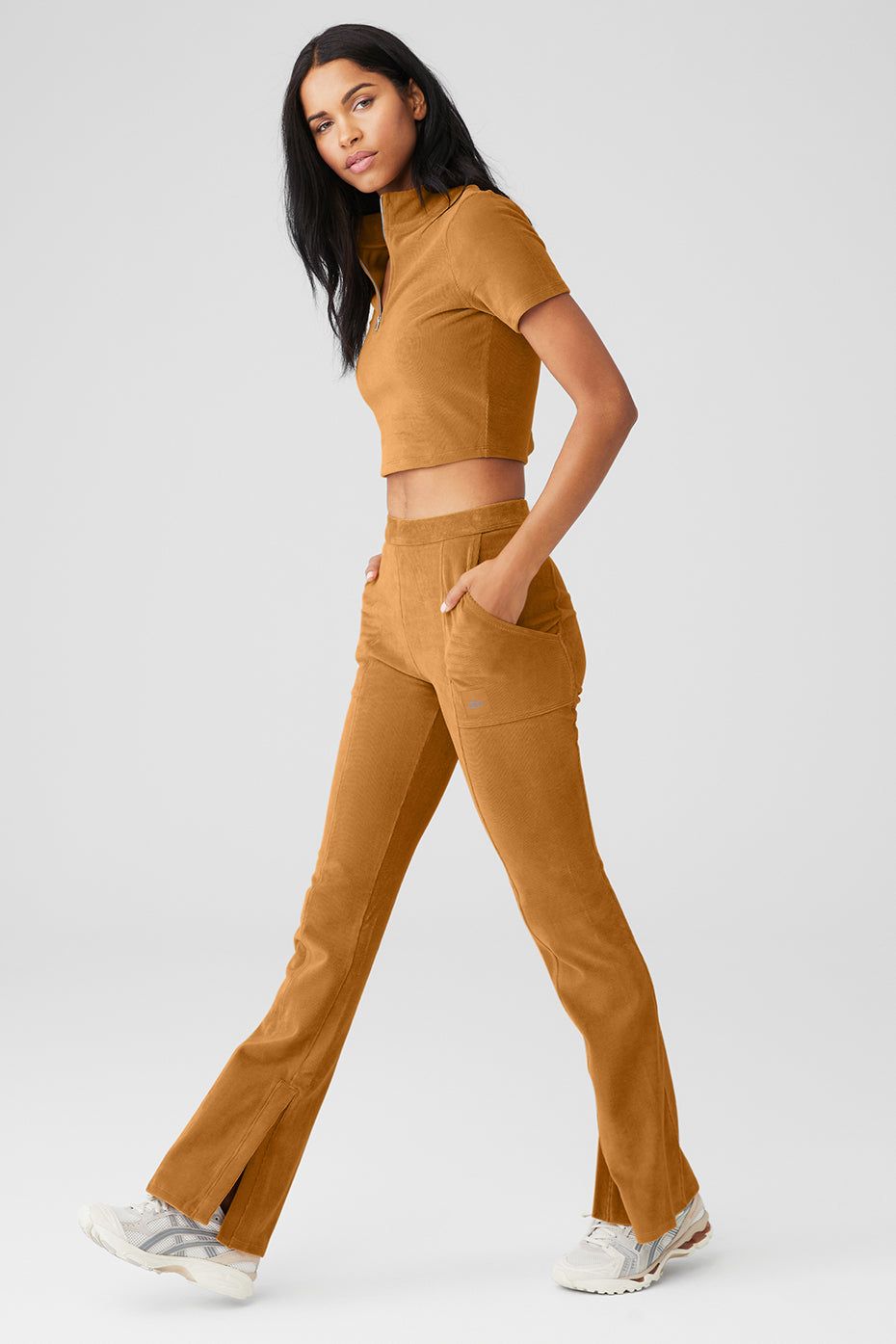 Micro Corduroy Winter Break Mock Neck & Micro Corduroy High-Waist Winter Break Flare Pant Set - Toffee sold by Alo Yoga product image thumbnail 3