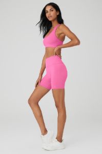 Seamless Ribbed Bra & 5" Seamless Ribbed Favorite Short Set - Paradise Pink sold by Alo Yoga