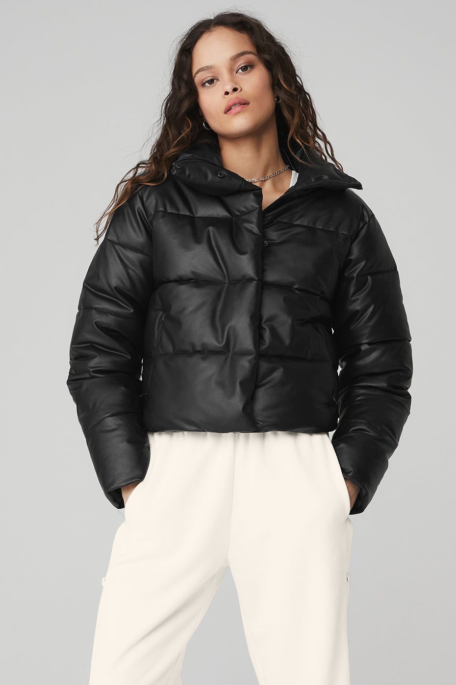 Faux Leather Gold Rush Puffer - Black sold by Alo Yoga