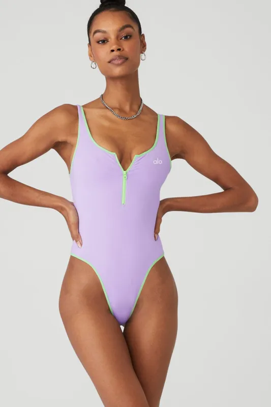 Supernova Bodysuit - Violet Skies/Ultramint sold by Alo Yoga